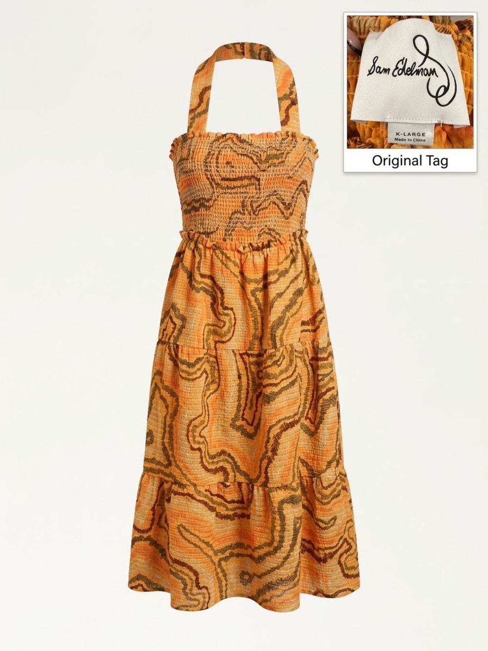 Sam Edelman Orange Marble-Print Dress